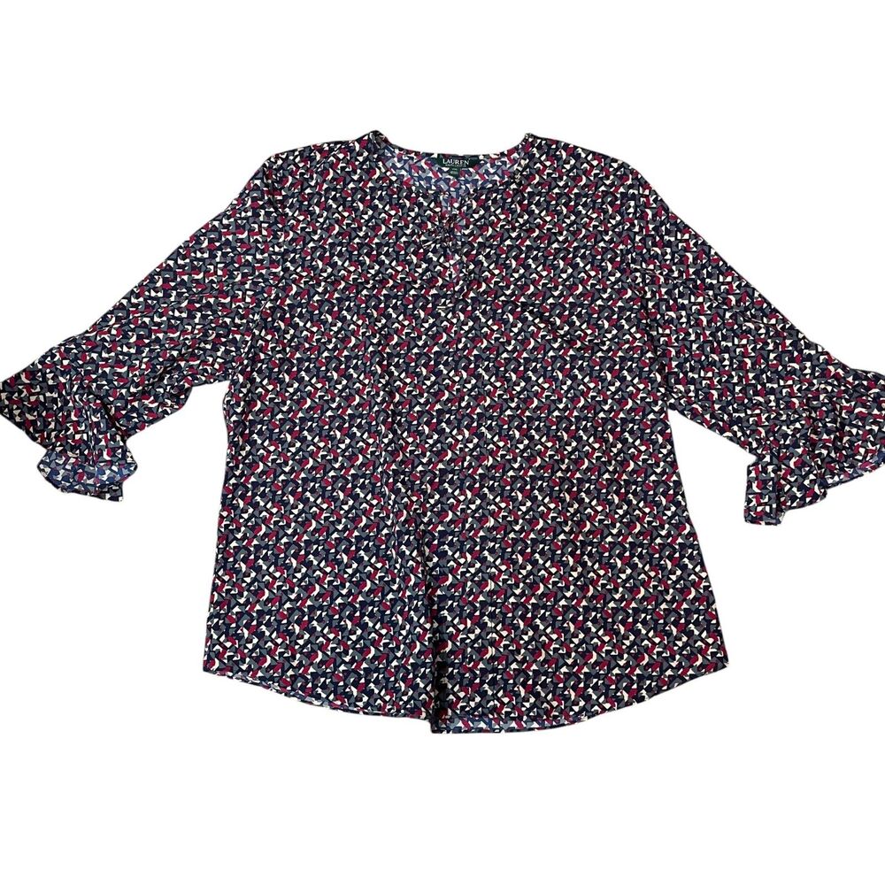 Lauren Ralph Lauren XXL Geo Metric Bell Sleeve Blouse‎ 100% Polyester